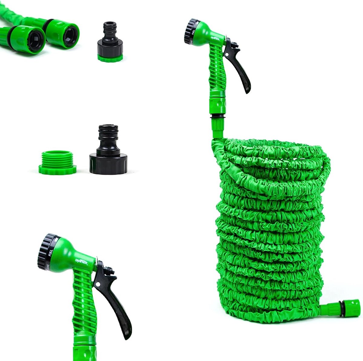 Flexibele slang Basic, 37,5 meter, met multifunctionele sproeier, stabiele latexkern, geen plaatsing, massieve uitvoering, groene flexibele tuinslang, flexibele tuinslang, flexibele slang,