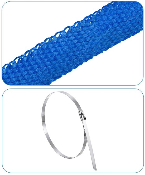 Fibreglass Uitlaatband, 1 inch x 16 inch, blauwe hittebeschermingsbandage voor hot rods en motorfietsen met 4 roestvrijstalen binders — afbeelding 3