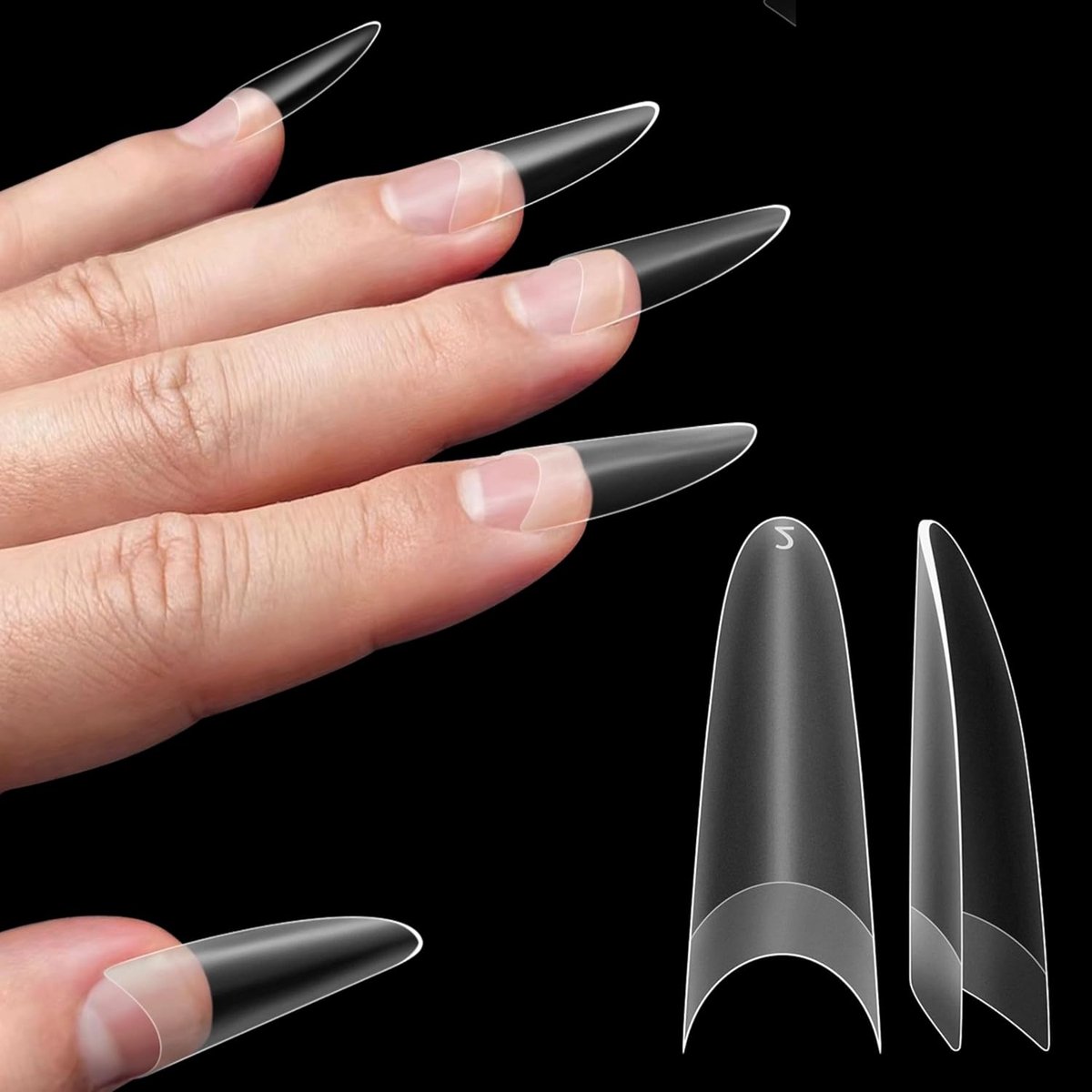 OVO Nageltips Russische amandel ovaal, zachte gel x acryl nagelset voor Rusland 3D gebeeldhouwde rand nepnagels manicure, extra lange XL XXL dubbele matte voorgevulde Franse tip Press-on 12 maten