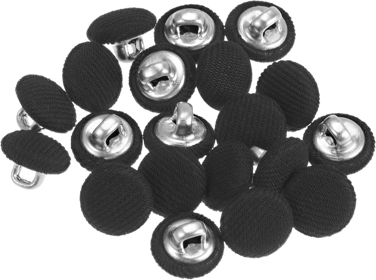 sourcing map 20 stuks 16L stoffen doek bedekte knoop 10mm rond metalen schacht naaien knopen voor pakken jurk blouses zwart