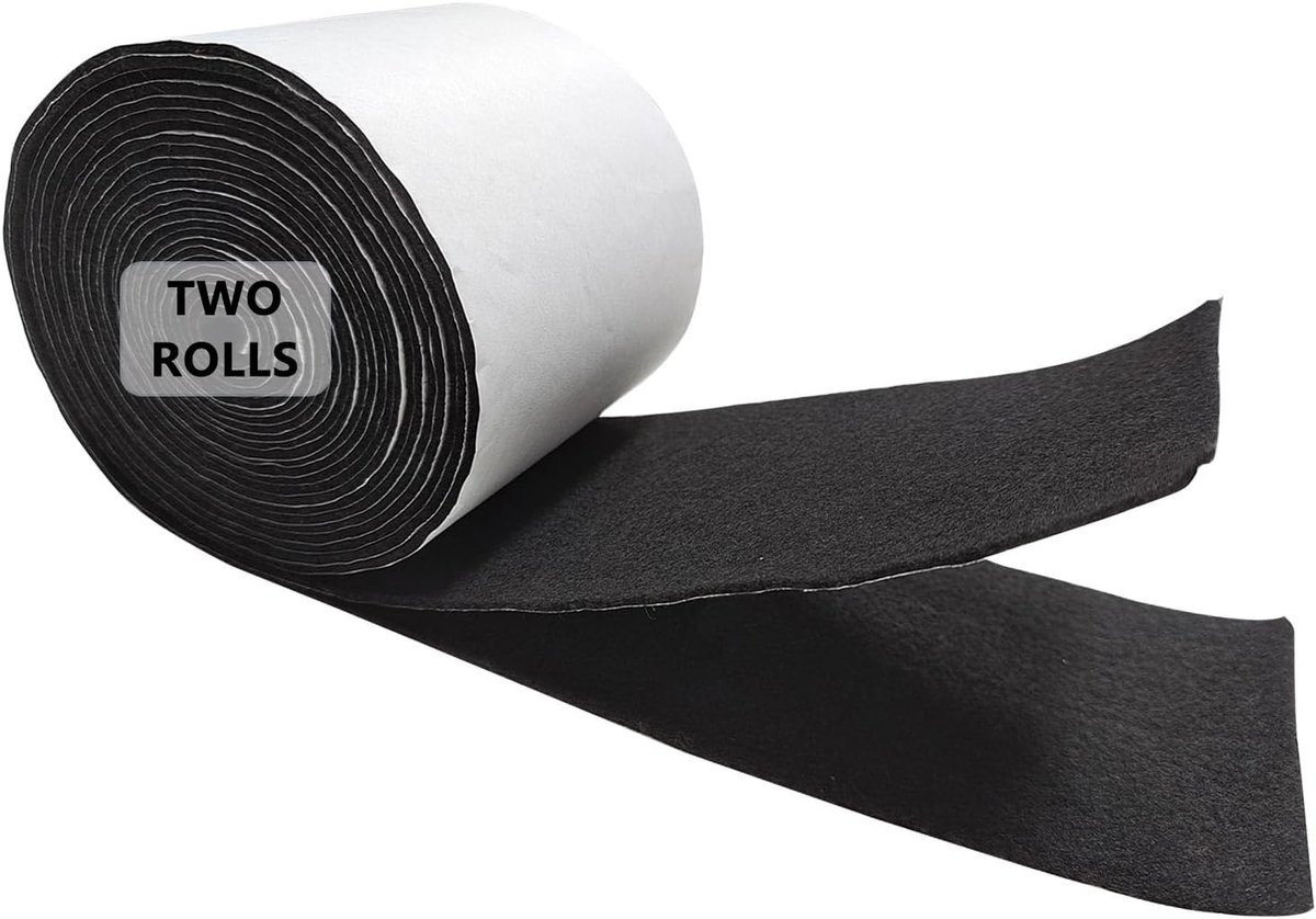 Viltband, zelfklevend, 10 cm x 2,5 m, vilt voor stoelen, 1,4 mm dik, 2 rollen achterkant, lijm, viltdoppen voor Box Liner Cup Mat fotolijsten meubels