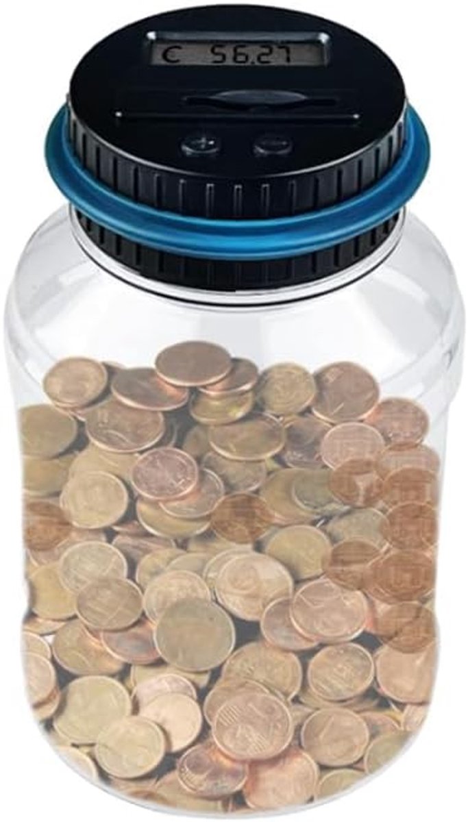 spaarpot met teller 1,8L, elektronisch spaarvarken met LCD-scherm, muntbank spaarvarken, euro geld sparen box groot, digitale spaarpot met muntenteller, voor volwassenen cadeau