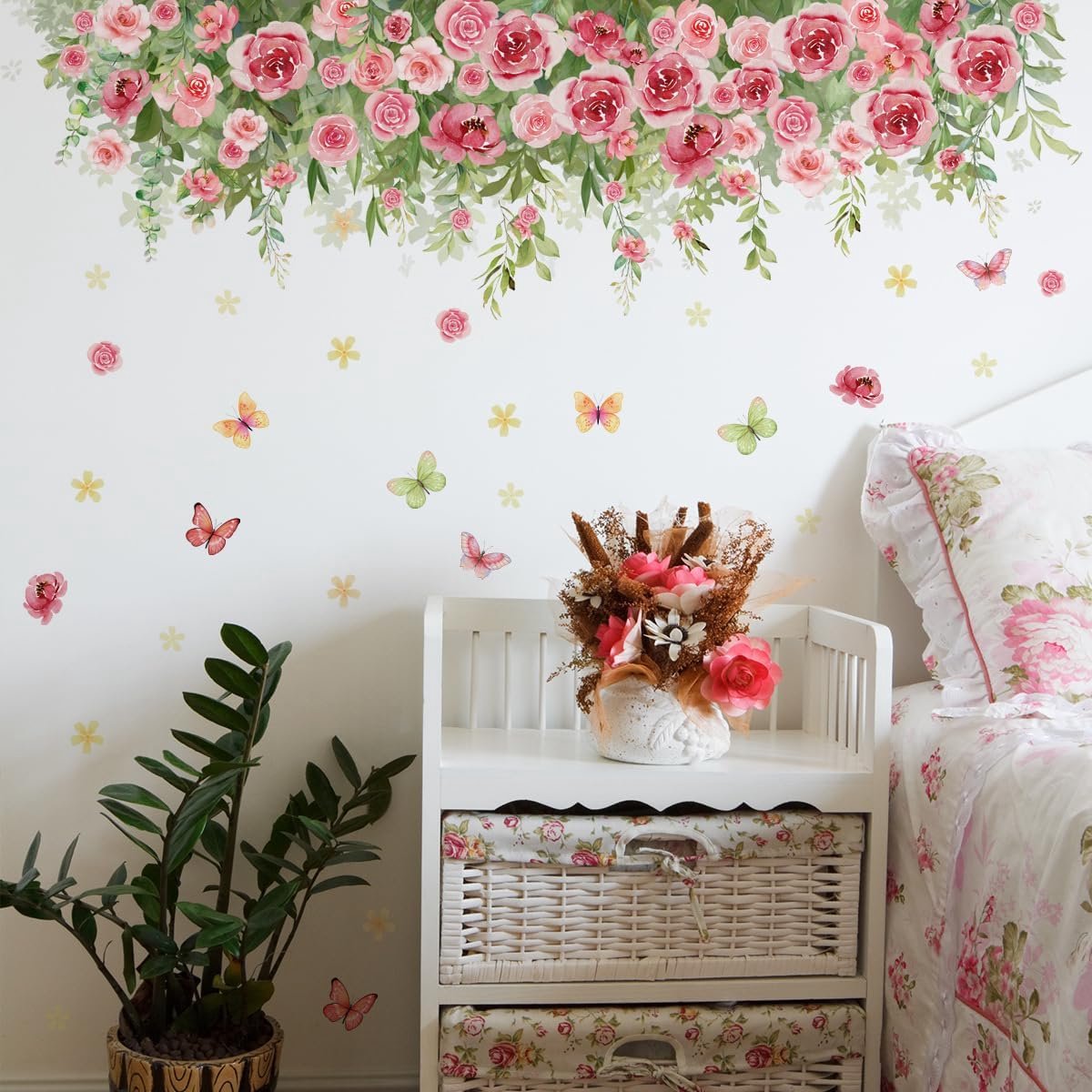 Muurstickers Roze Pioen Bloemen Muur Art Decals voor Meisjes Slaapkamer Woonkamer Kwekerij Home Decor