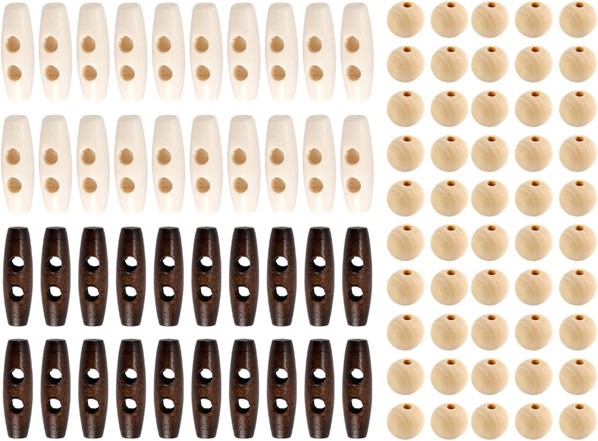 40 stuks houten kralen met twee gaten, lange houten knopen, vervanging voor kledingknopen, decoratieve knopen om te naaien, 50 stuks