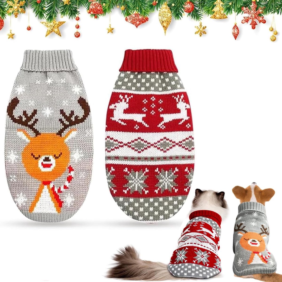 Truien, kerst hondentruien, huisdier kersttruien, kat hond kerstkostuum, voor katten, kleine, middelgrote en grote honden (S)