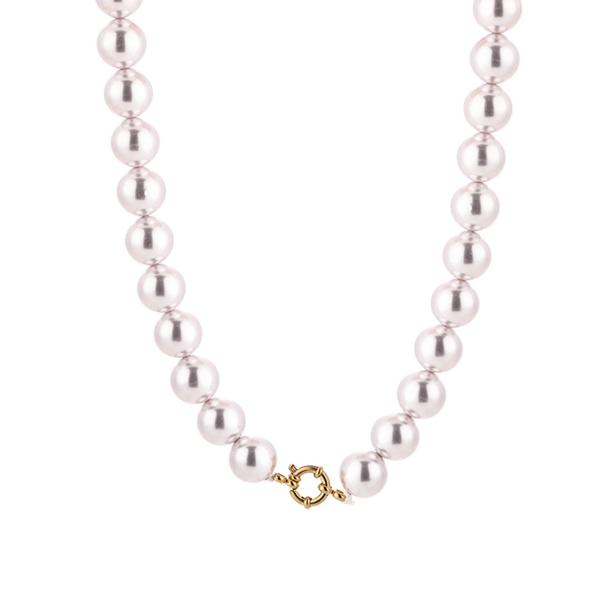 Parelketting Dames 12 mm - Roestvrij Staal (RVS) Sluiting - Grove Parels Choker / Collier - Klassieke Parel Ketting - Sieraden Cadeau Vrouw - Manta