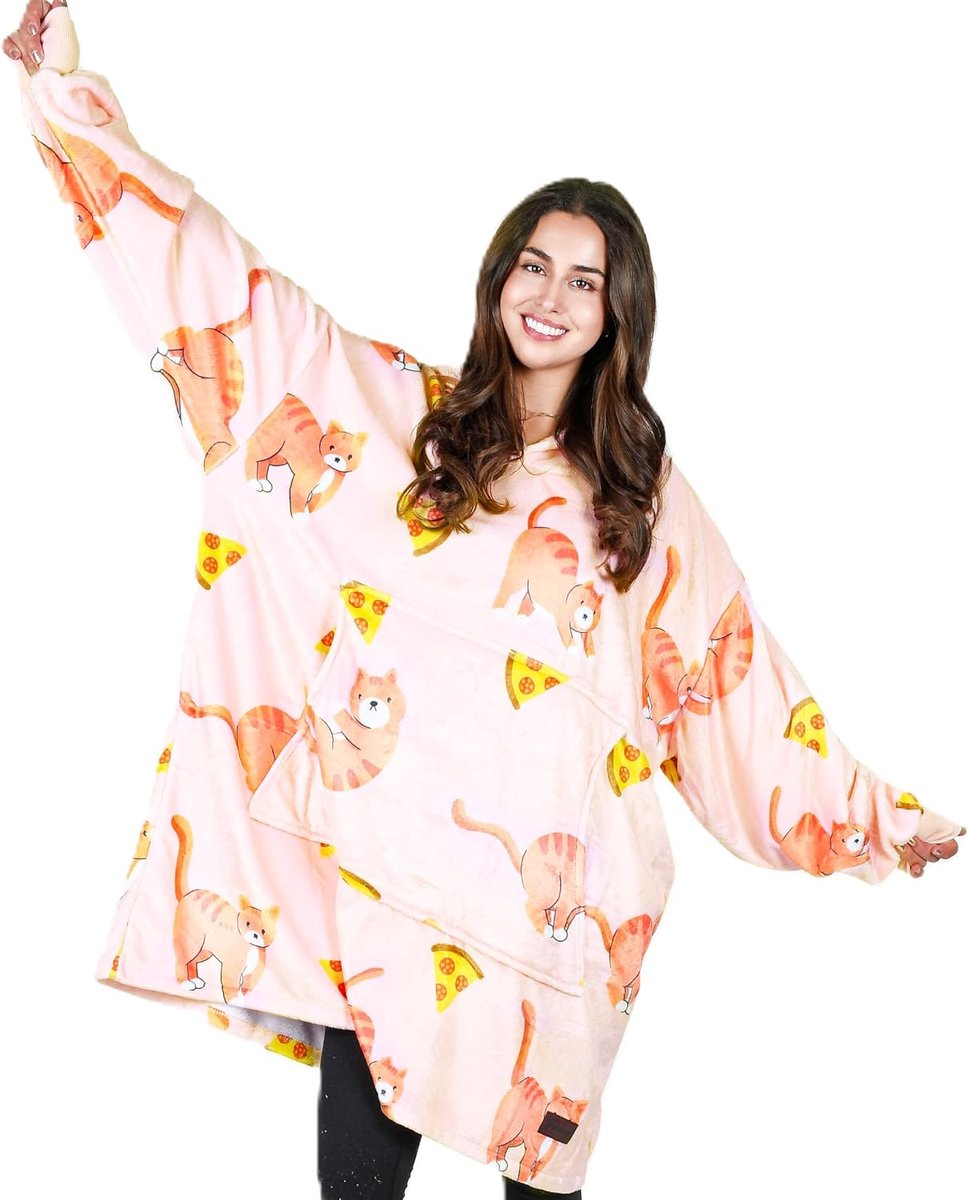 Classy Oversized hoodie-deken, warm cadeau, superzacht, warm, comfortabel, sherpa, reus met mooi voorvak, voor volwassenen, mannen, vrouwen, jongeren, Adult
