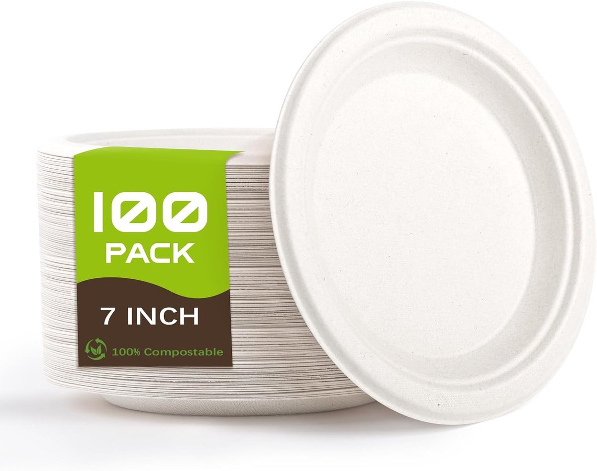 100 stuks wegwerpborden, wegwerpbestek, ronde borden, 17,8 cm | Wegwerpservies voor catering, verjaardagsfeesten, picknicks en barbecues, enz. (wit)