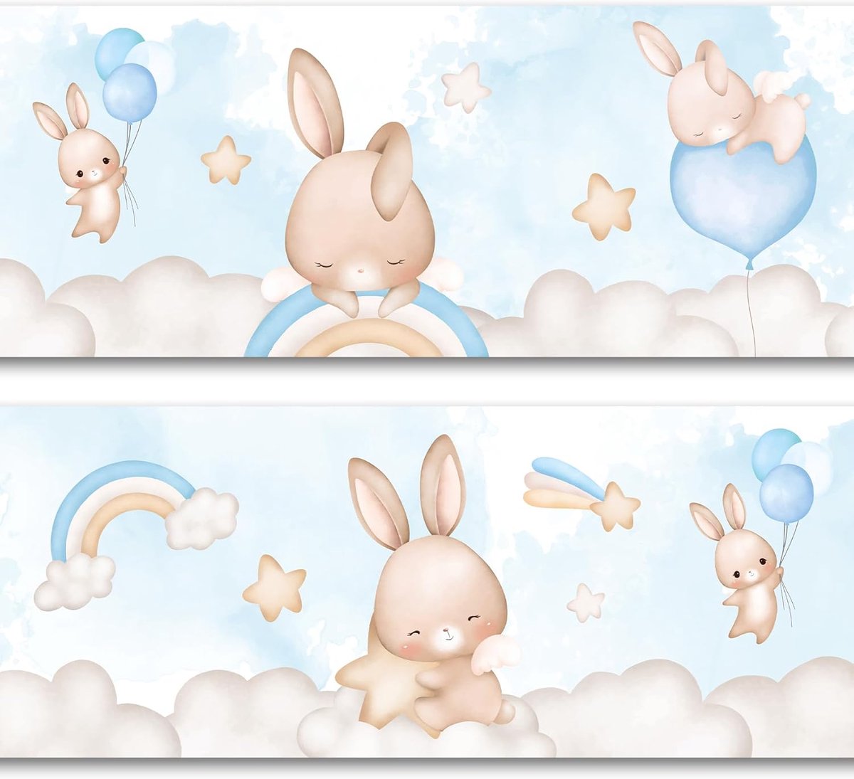 15 cm x 200 cm voor kinderkamer babykamer decor sticker wandrand zelfklevende muursticker voor kinderen meisjes jongens Y033 (hazen ballonnen blauw)
