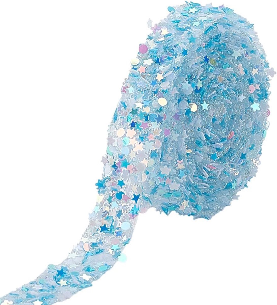 glitterband, 5 m lang, ronde parelrand, 12 mm breed, smeltlijm op de achterkant, decoratieve accessoires