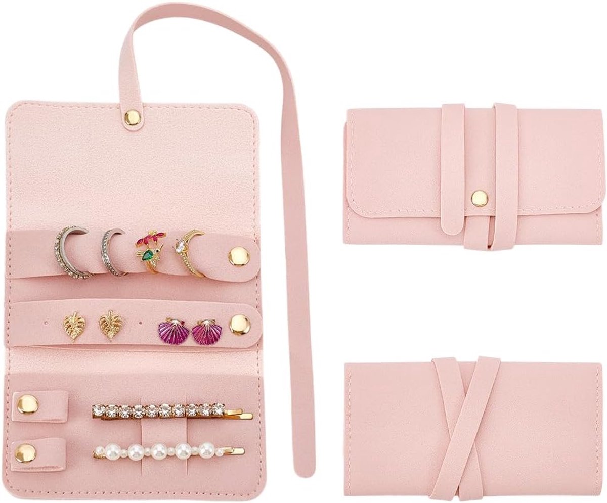 Rollen voor reissieraden, kunstleer, draagbaar, roze, voor sieraden
