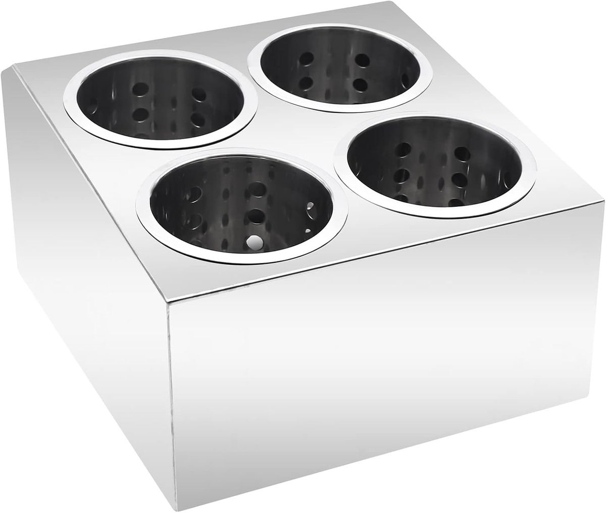 Bestekhouder, 4 gaten, commerciële roestvrijstalen cilinder-opbergdozen, gebruiksvoorwerpenhouder met antislip rubberen voetjes voor keukens, cafés, voorraadkamers
