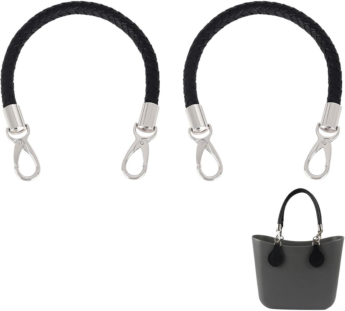 2 x leren schouderriemen, 40 cm, zwarte handgrepen voor tassen, met metalen haken, draaibare haken voor tassen, portemonnees, handtassen