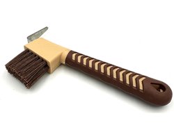 Hoefkrabber voor paarden, ezels en geiten met borstel, gelhandvat, hoefverzorging, uitkrabber picker van roestvrij staal (cappuccino mokka beige)