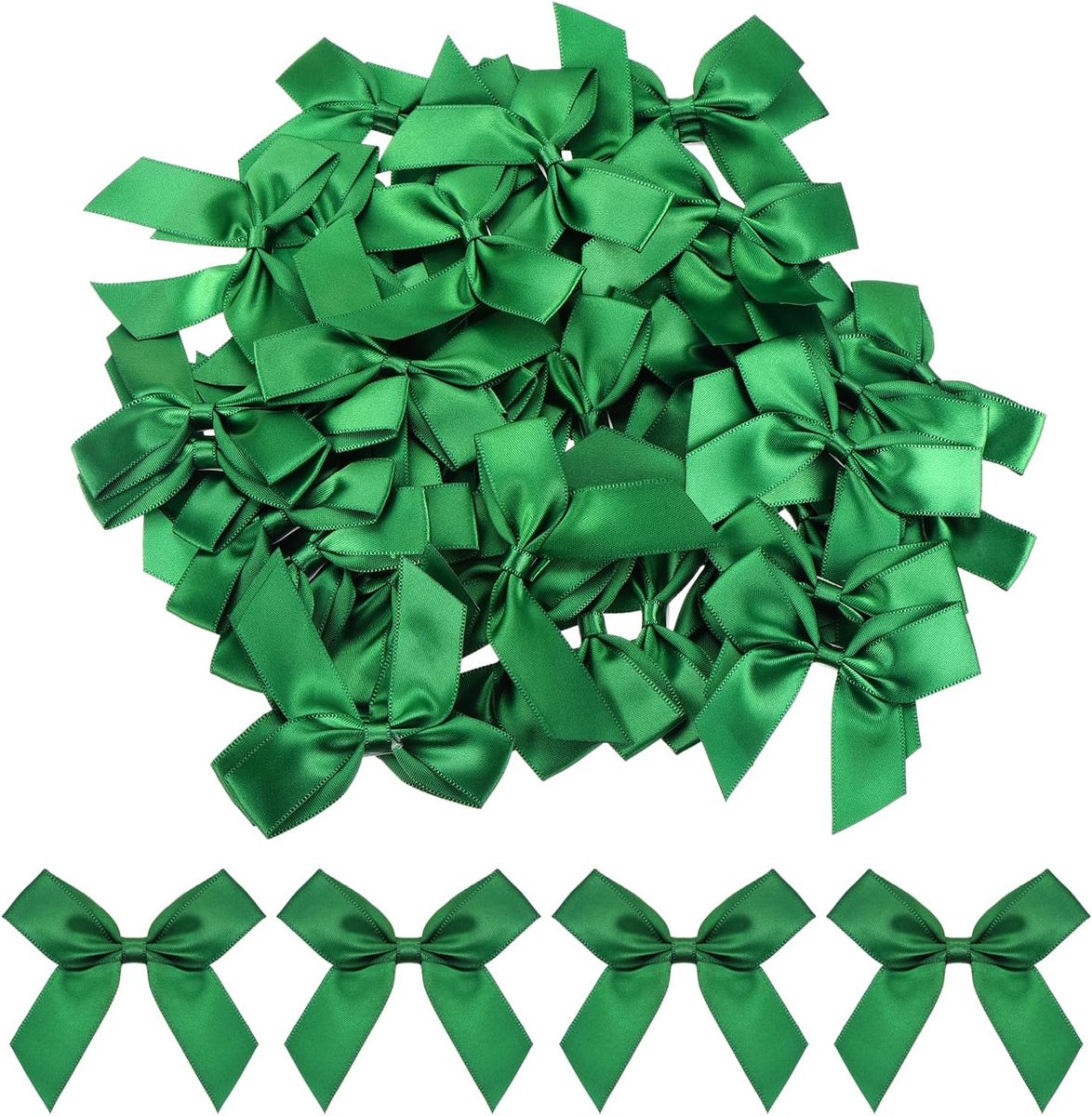 100 stuks mini-strikbogen 2,5 inch, mini-stoffen satijnen bloemenbogen voor knutselwerk, doe-het-zelf, naaien, bruiloft, verjaardagsfeest, smaragdgroen