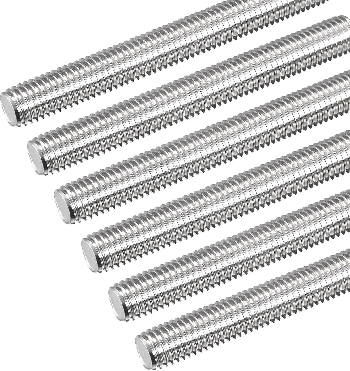 Schroefdraadstang M12 x 180 mm, schroefdraadhelling 1,75 mm, van roestvrij staal 304, 6 stuks