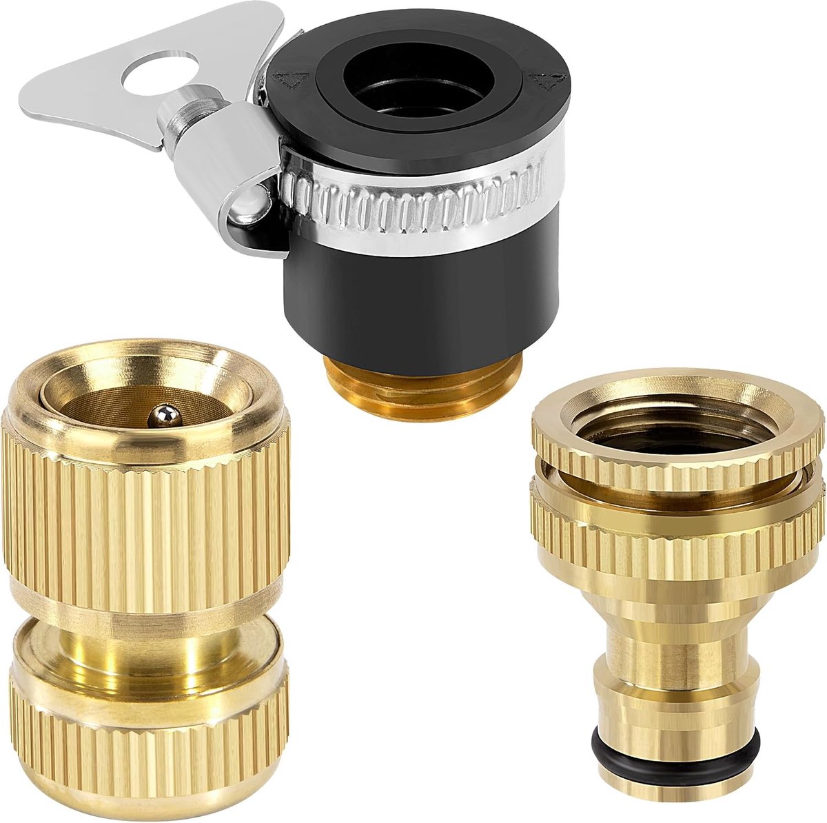 3 stuks 1/2 inch en 3/4 inch messing tuinslang snelkoppeling, waterdraad kraanaansluiting, adapter voor waterslangaansluitingen van 1,27 cm
