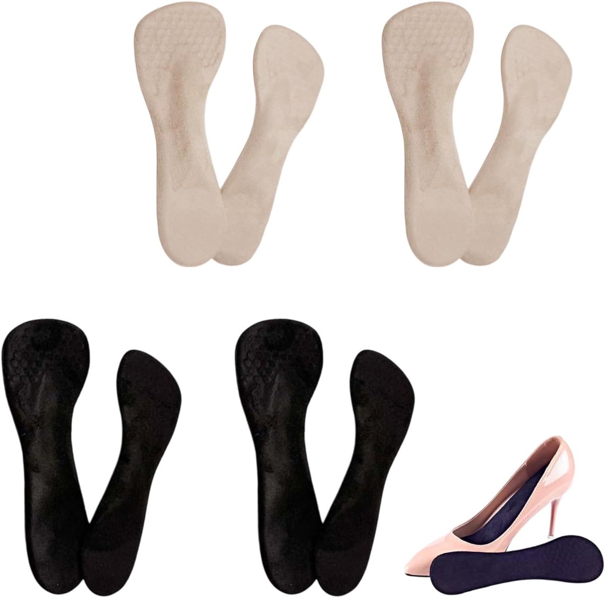 Inlegzolen voor dames, 2 paar antislip en zelfklevende gel-inlegzolen voor hoge hakken en sandalen, verlicht voetpijn en vermoeidheid, universele pasvorm