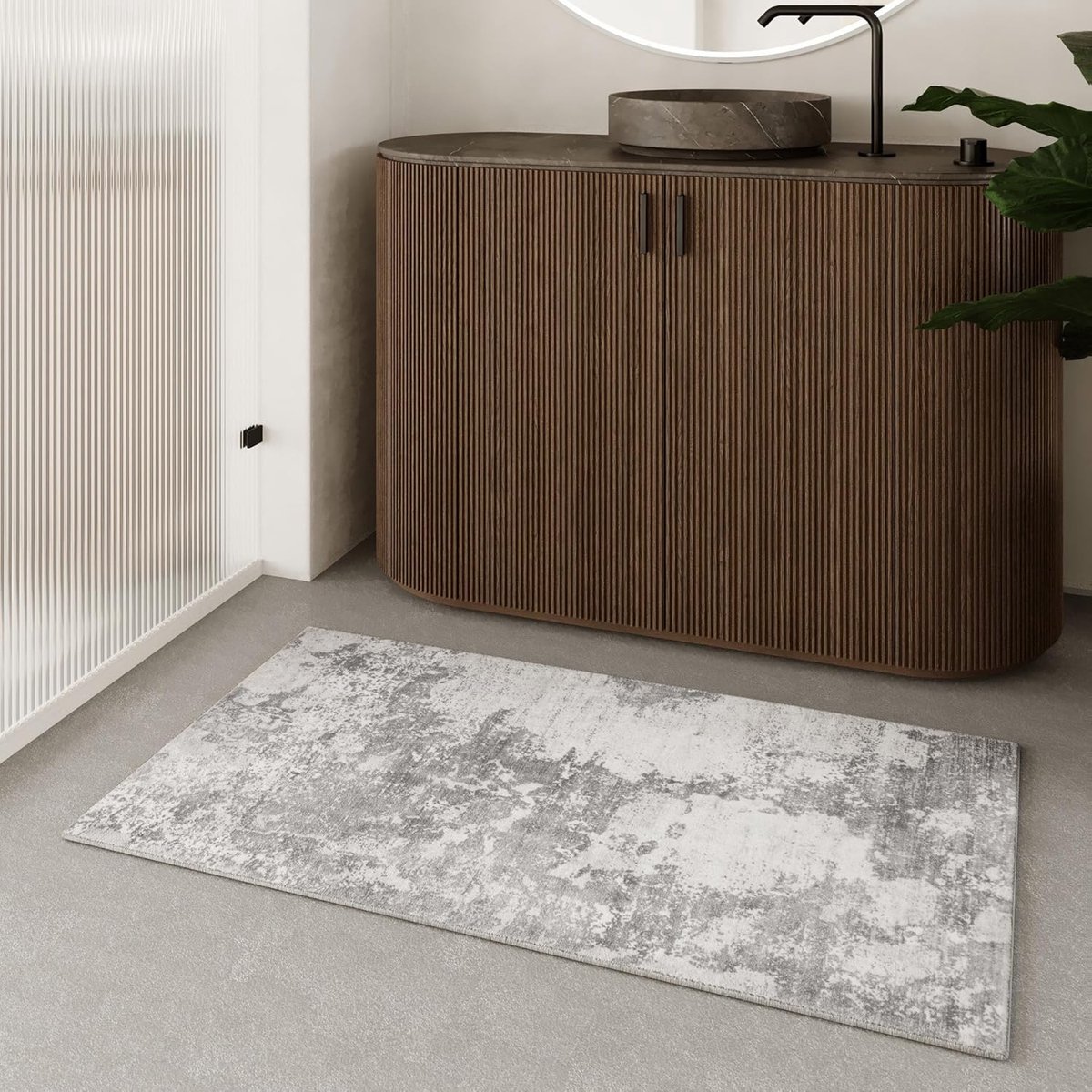 Home – Wasbaar en antislip badkamertapijt in vintage design, moderne elegantie en het beste comfort voor je badkamer, Samu (60 x 100 cm, wit)