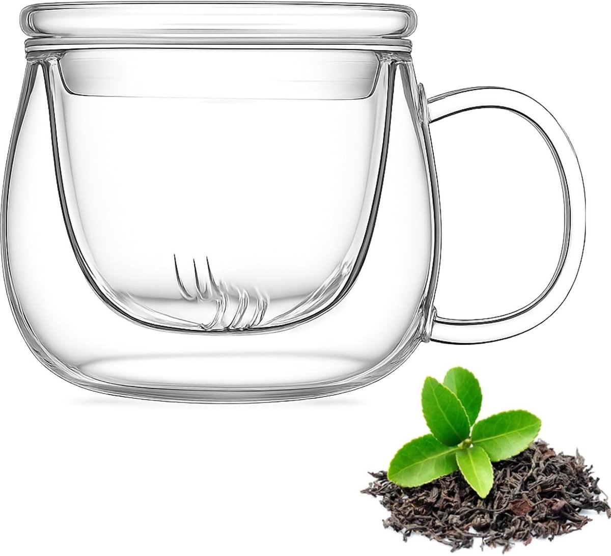 Theeglas met zeef en deksel, theeglas theekop 500 ml, theeglazen met handvat | Hittebestendig borosilicaatglas theekopjes set theekopjes glas, voor losse thee, theebloemen