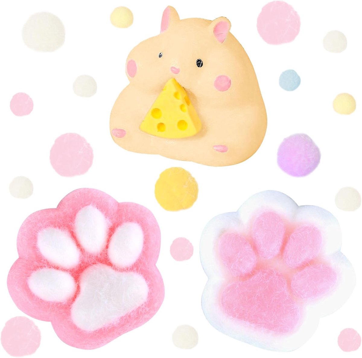 3-delig pluizig hamsterspeelgoed, kattenpoten, speelgoed, stressvermindering, angstverlichting, draagbaar