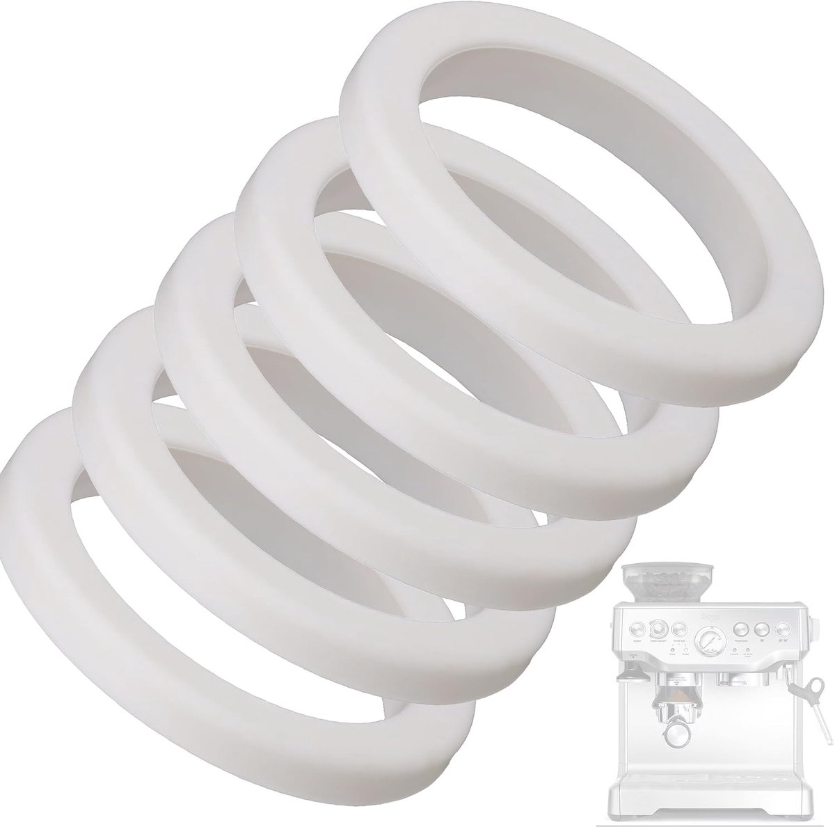 5x O-ring afdichting voor zeefdrager espressomachine compatibel met Sage Gastroback & Breville zetgroep brouwkop afdichting (wit) ø 65 x 49 x 6,8mm (met lip 10mm)