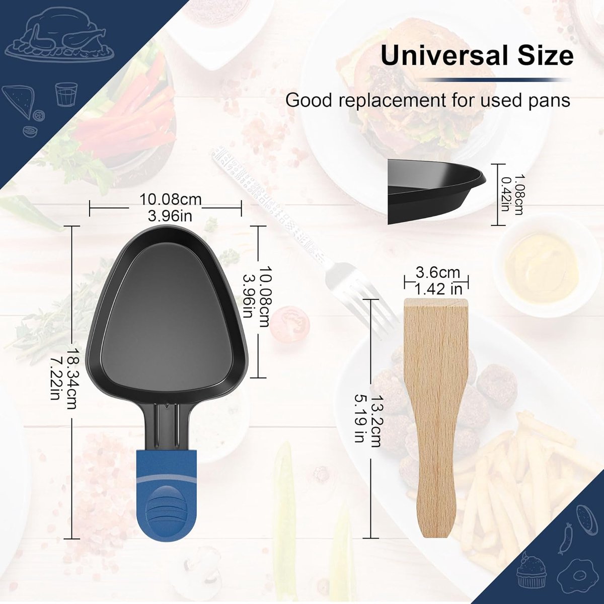 ipow 4 stuks raclette-pannetjes, vervanging mini-pannetjes, anti-aanbaklaag, driehoekig, voor raclette met 4 houten schoppen en kleurrijke isolerende handgrepen