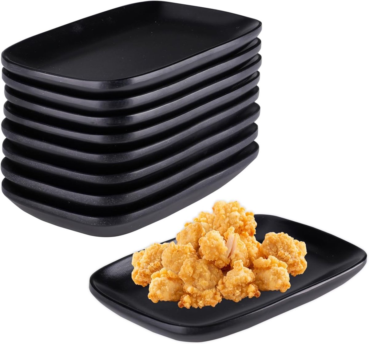 8 stuks kleine borden zwart mat vierkant dessertborden | Taartbord, tafelbord, zwart, 15,5 x 9 x 1,8 cm, rechthoekig, serveerplaat voor sushi, dessert, taart, enz