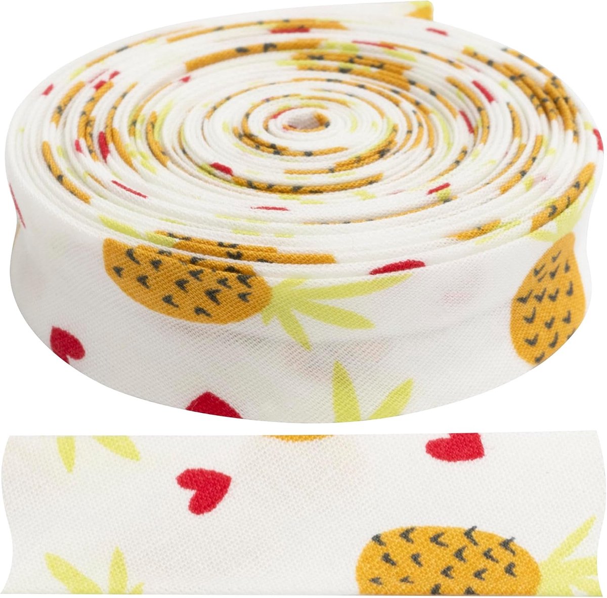 - Biasband 4,5 m x 15 mm met ananaspatroon - van katoen - kleur wit - voor handmatige en decoratieve projecten, textielrand, zoomafwerking, naaikreations DIY fournituren