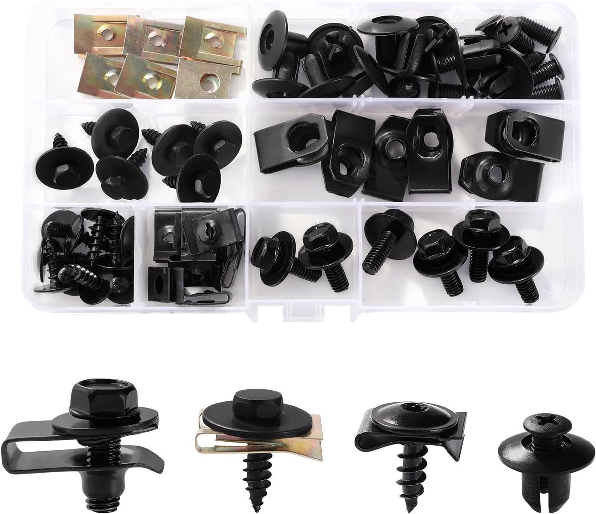 54 Stuks Plaatmetaal Moer Schroef Moer Clip Kit, Auto Carrosserie Onderbak Spatbord Schroeven, Schroef Moer Clip Snap Moer Set, U Type Carrosserie Schroeven, voor Auto