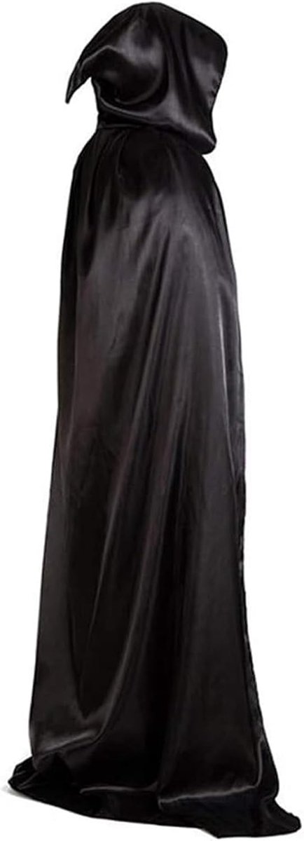 Halloween Cape zwart middeleeuws kostuum Halloween heren capuchon kostuum vampier cosplay kostuum Scream volwassenen uniseks voor carnaval themafeest heksenkostuum (130 cm)