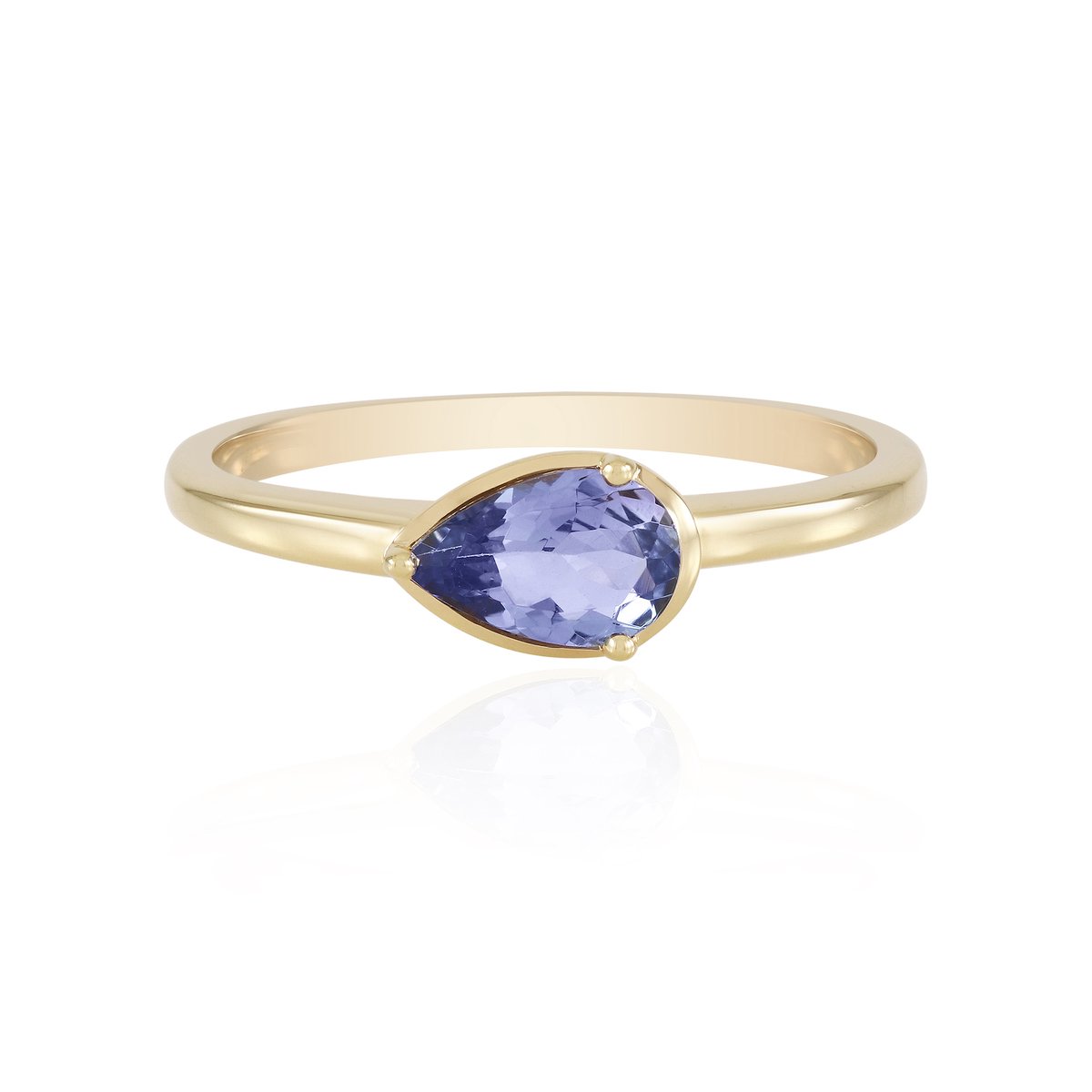 Cavill - 925 Sterling Zilver Ring met 0.73 ct Peervormige Tanzaniet - Verguld - Elegant, Subtiel en Dames Sieraad voor Elke Dag