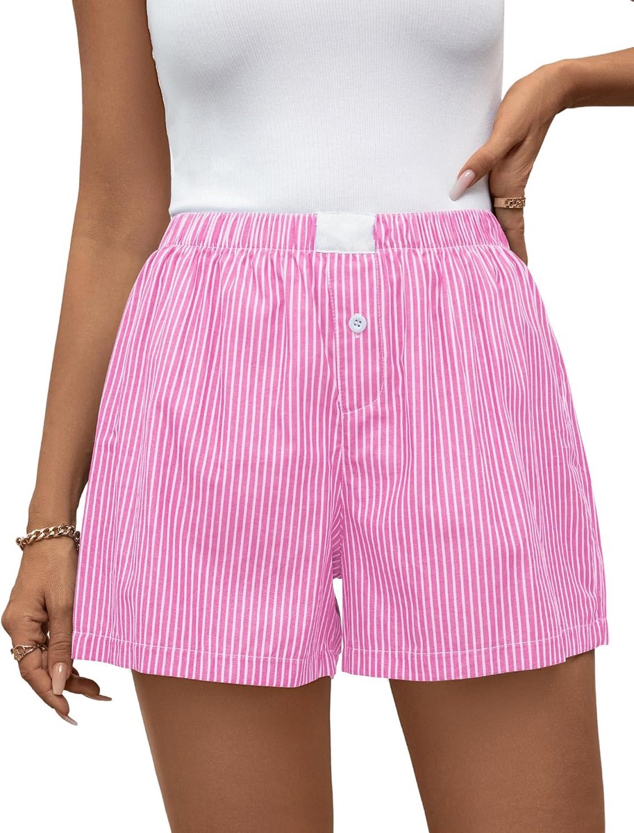 Korte slaapbroek voor dames, geruite slaapshorts met zakken en trekkoord, pyjamabroek voor dames, zomer, korte pyjamabroek
