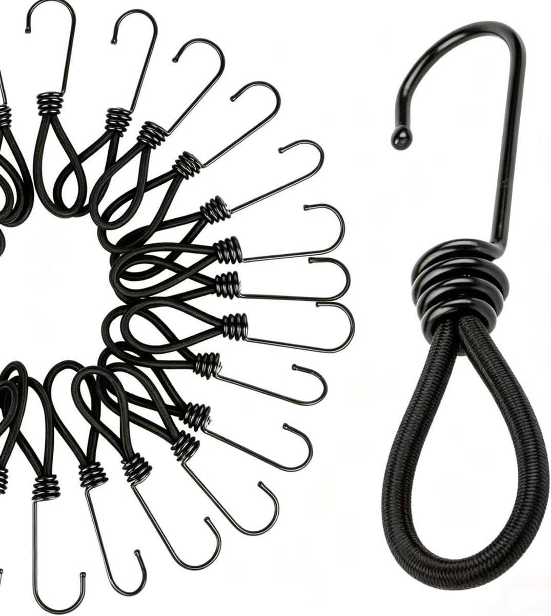 12 stuks elastische touwen met haken, 15 cm, elastisch touw voor dekzeilen, elastische haken, rubberen spanner, spanner voor campingtenten, korte elastische haken, geschikt voor buiten