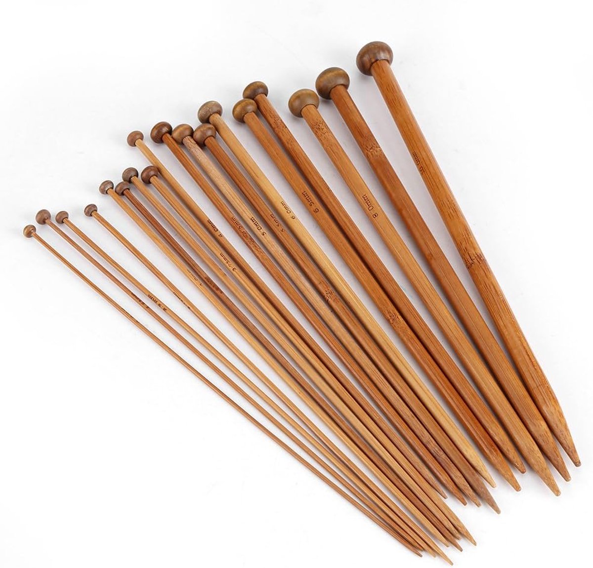 36 stuks 18 paar breinaalden bamboe set enkele pointed handwerk knijpnaalden 18 maten van 2,0 mm tot 10,0 mm lengte 25 cm