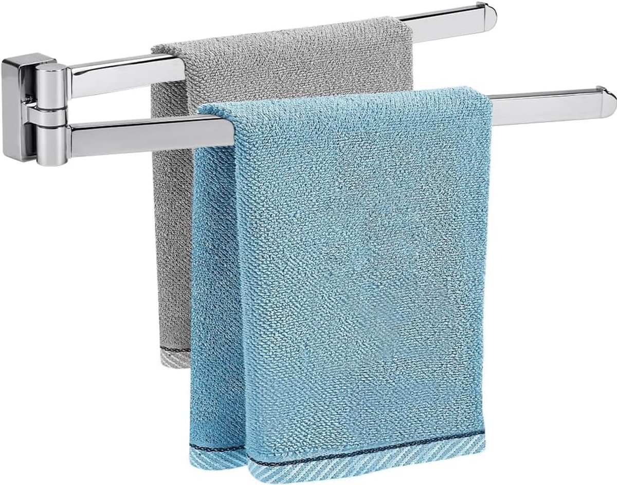 42 cm 2-armig chroom krasbestendige wandhanddoekhouder 180° draaibare handdoekstang badkamer handdoekhouder wandbevestiging zilveren handdoekhouder voor badkamer keuken en garderobe