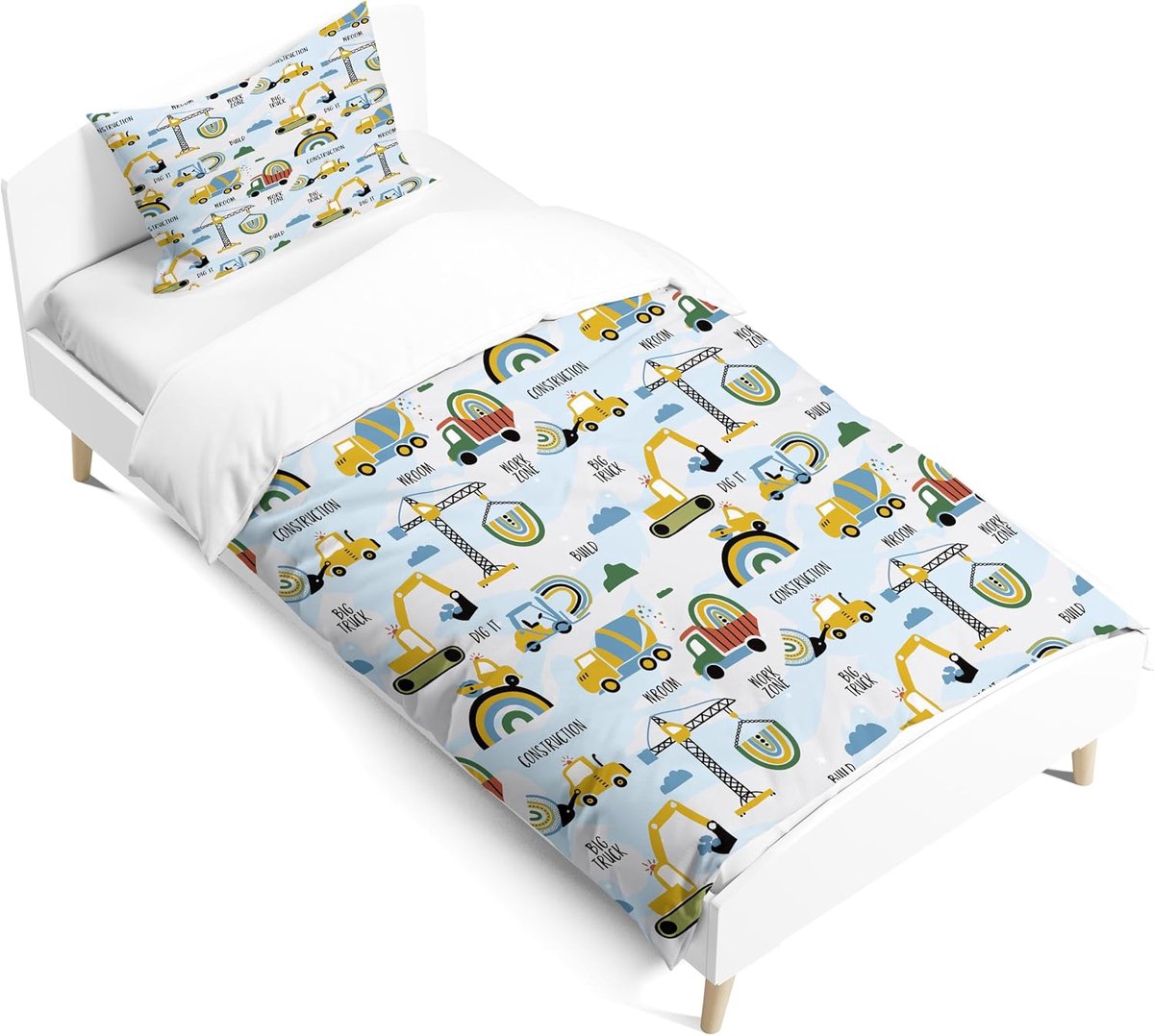 Kinderbeddengoedset, kussensloop 40 x 60 cm, dekbedovertrek 90 x 190 cm, wolken in cartoonstijl beddengoed met gladde ritssluiting (stijl E, 90 x 190 cm)