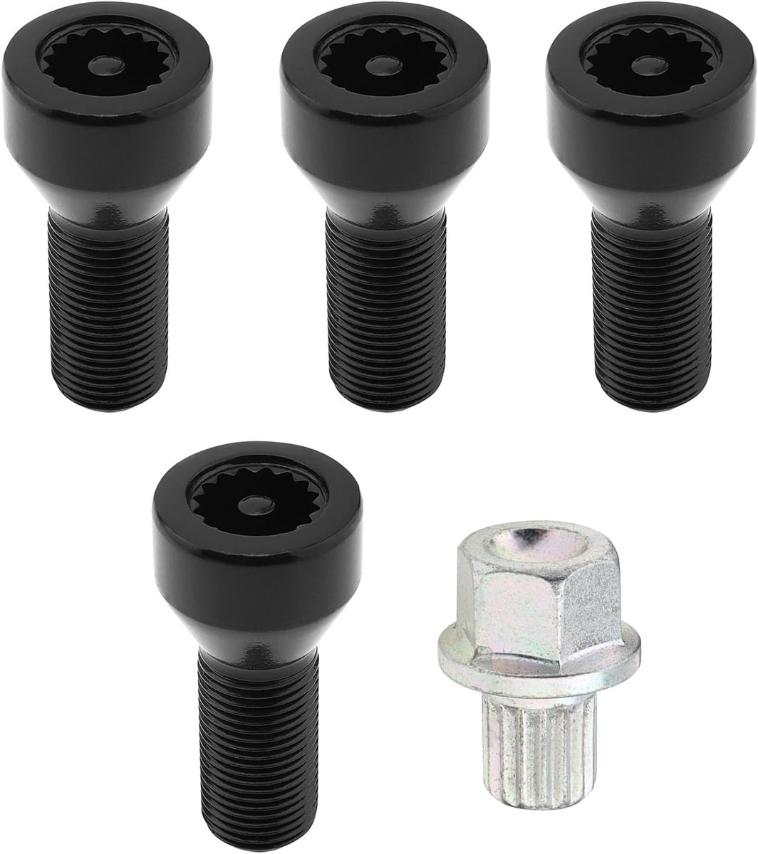 Moeren 36136786191 M14 x 1,25 mm voor BMW Mini, I3 I8 M2 M4 F80 X2 X4 X6 met hoofdsleutel, zwarte antidiefstalbouten