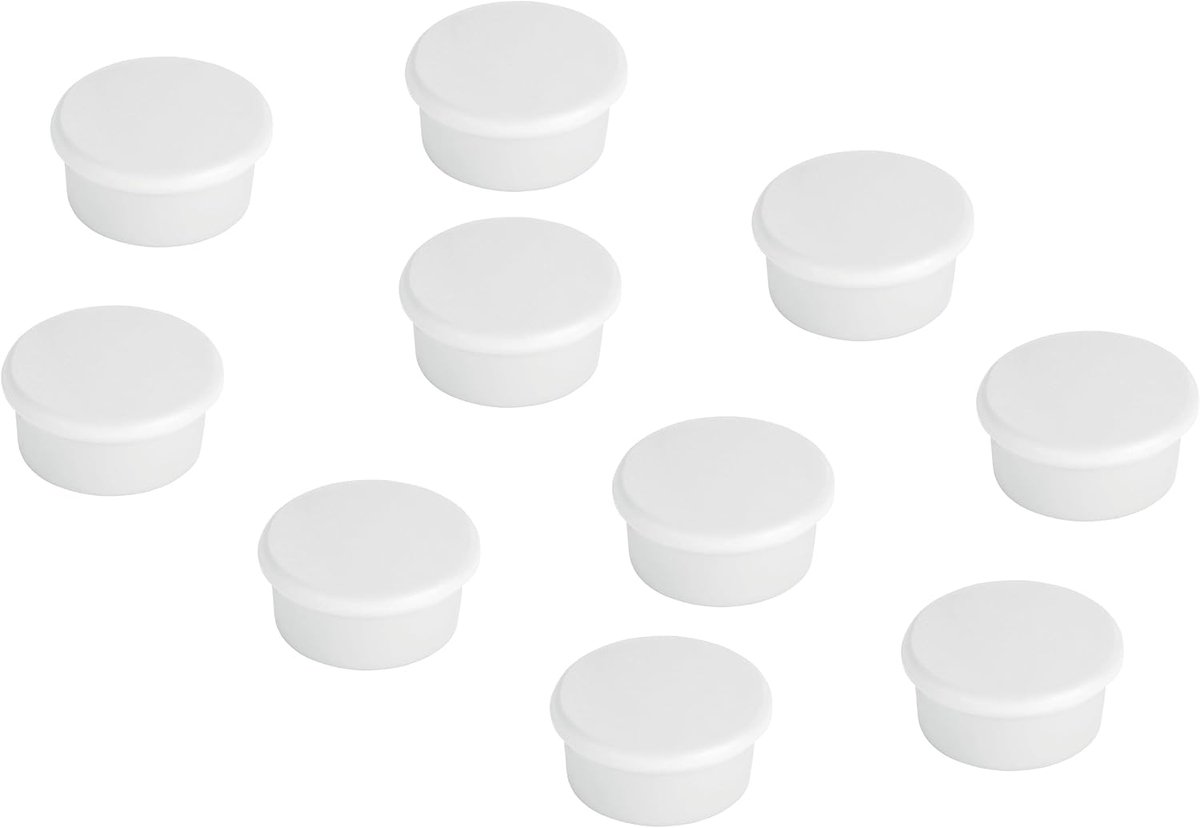 HM10 09 Ronde magneetjes, voor magneetbord, whiteboard of koelkast op kantoor, school of huishouden, 10 stuks, wit, 13 mm