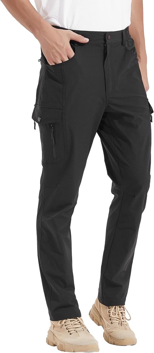 LP001 Sneldrogende outdoorbroek voor heren, wandelbroek met 6 zakken, licht, stretch, krasbestendig, voor wandelen, bergbeklimmen, werken
