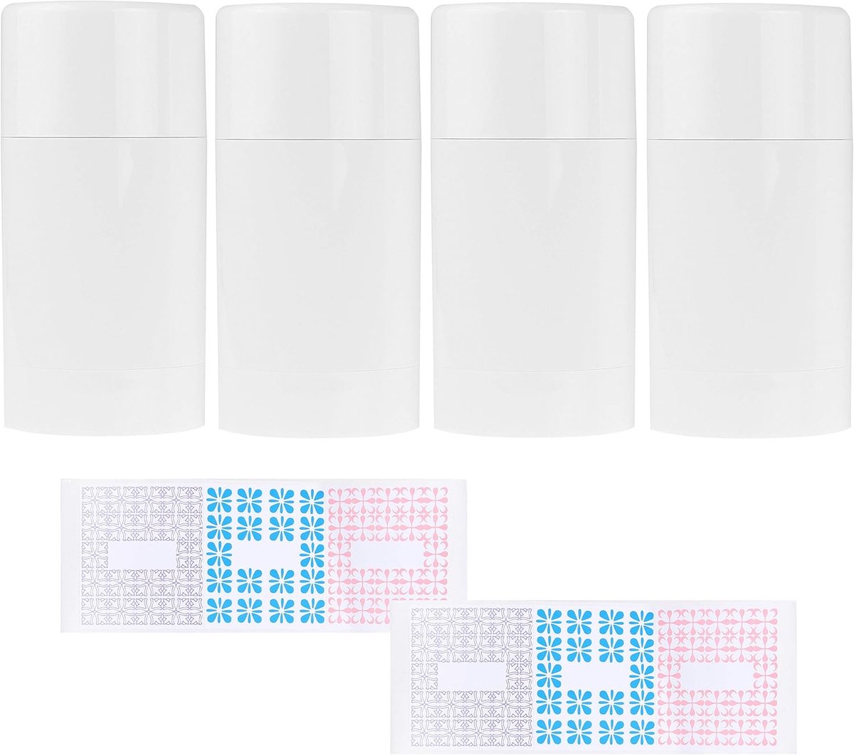 & Kind Lege deodorantcontainers met dop (4-pack) - 75 ml. - Bovenvulling met draaimechanisme - 6 beschrijfbare stickers - navulbare cosmetische tubes voor lippenbalsem, vaste geur, zeep enz
