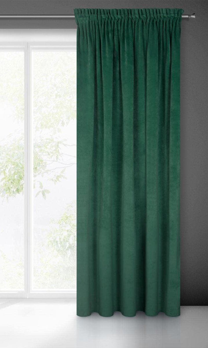 Villa Gordijn, fluweel, zacht, plooiband, 1 stuk, edel gordijn, dik, 290 g/m2, elegant, glad, effen, wollig, modern, klassiek, woonkamer, slaapkamer, lounge, donkergroen, 140 x 270 cm