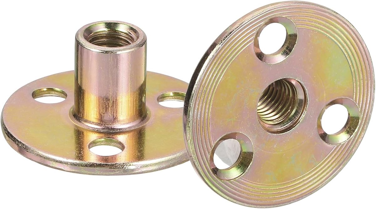 T-moeren met ronde voet van koolstofstaal 8 stuks moeren schroefdraad inzetstuk vrouwelijke flens hardware voor meubels, M8 x 36 x 2,2 mm