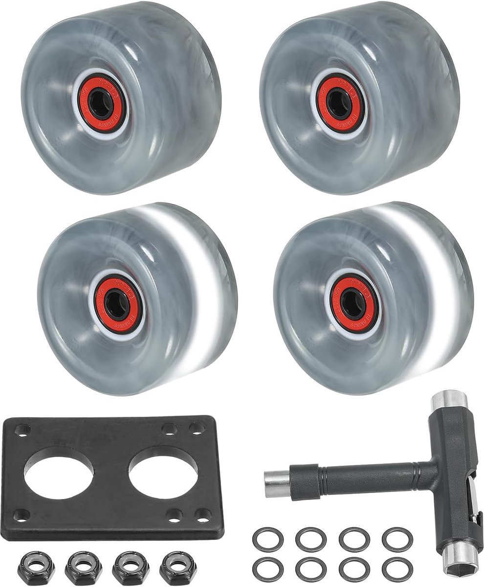 Wielen Set, 4-pack 65mm 78A oplichtende skateboard cruiser wielen set met lagers, trucks en gereedschapsset voor outdoor quad skate, grijs