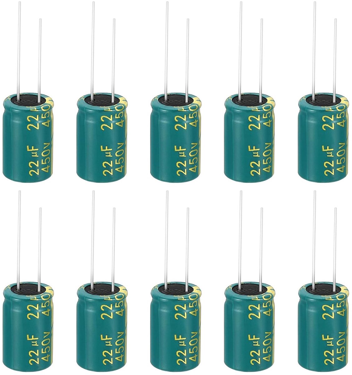 450V 22uF elektrolytische condensatoren, 10 stuks, 13 x 20 mm, hoogfrequente aluminium elektrolytische condensatoren voor tv, lcd-monitor, koelkast, printplaten, groen