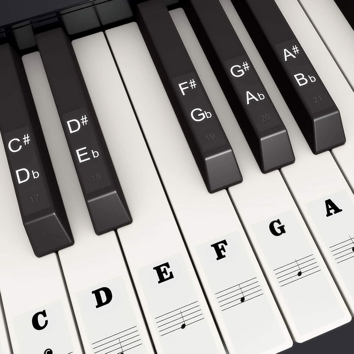 Pianotoetsenbordstickers voor 88/61/54/49/37 toetsen, zwarte grote vetgedrukte letter pianosleutelstickers, transparante en verwijderbare pianotoetsenbord-notitiestickers, etiketten voor