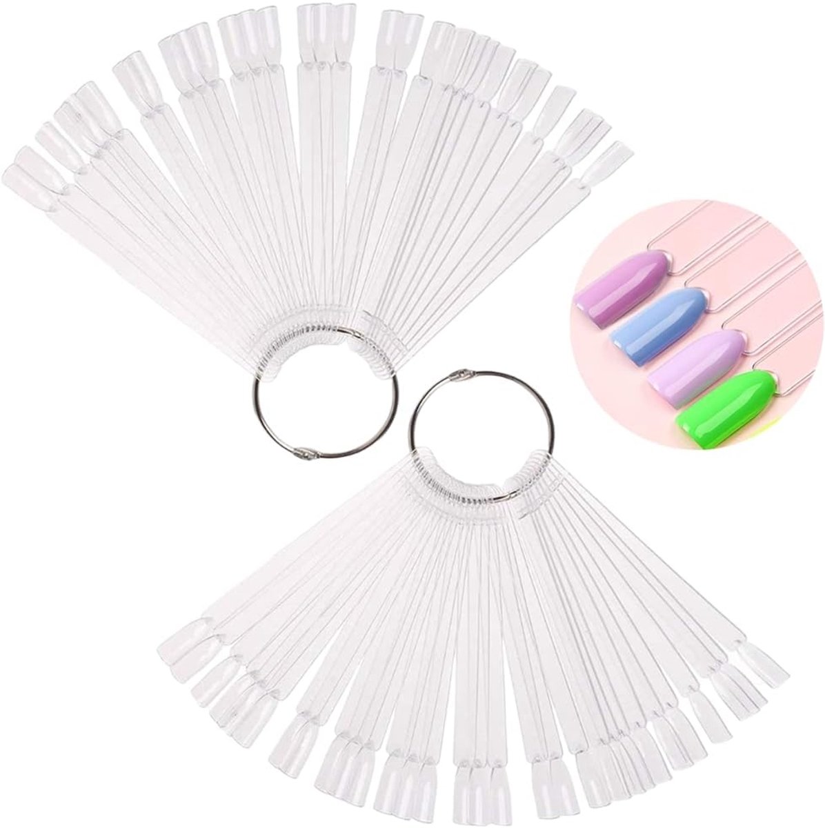100 Stuks Doorzichtige Nagelstalen Waaiervormige Nagelstaaltjes Nagelkleurpunten voor Nagellaken - Transparante Kunsttips Kleursticks met Metalen Ring voor Nagelsalon en Beginners