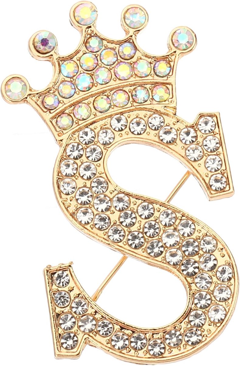 Brief broche spelden, kroon initiële strass alfabet letter revers badges pin voor vrouwen pakken jurk jas