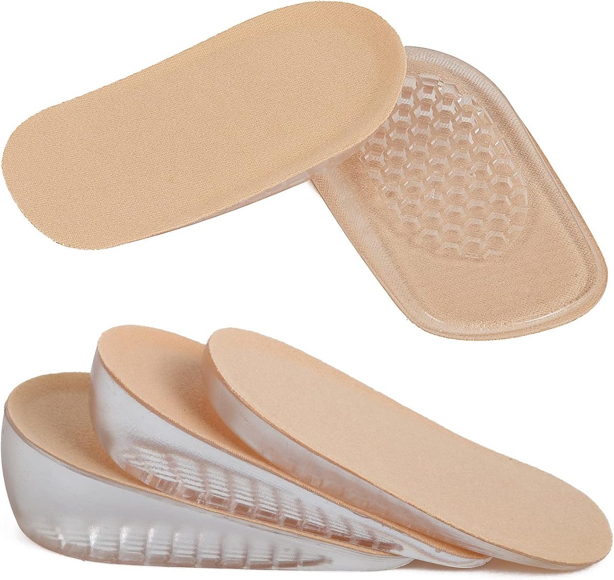 gel hoogte schoeninlegzolen (S voor vrouwen, maat: 1cm, kaki) | verhoging, onzichtbare inlegzolen, hielverhoging, elastische schokabsorptie, hielkussens, kaki en zwart, voor mannen vrouwen