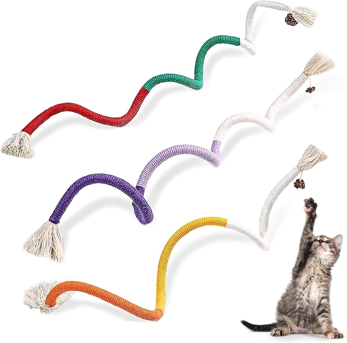 70cm Kat Kauwspeelgoed 3-Pack - Kitten Tandjes Kauwspeelgoed Touw - Kattenkruid Speelgoed voor Katten - Indoor Kattenspeelgoed - Leuk & Boeiend Kattenkruid Speelgoed